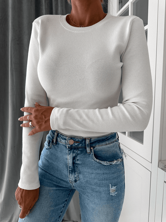 Inrosy pull en maille unicolore col rond manches longues femme casual mode décontracté hiver automne huats