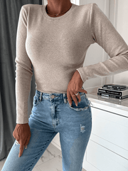 Inrosy pull en maille unicolore col rond manches longues femme casual mode décontracté hiver automne huats