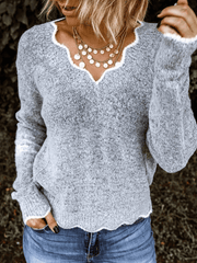 Inrosy pull unicolore v-cou manches longues femme casual mode décontracté hauts automne