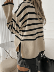 Inrosy pull rayé col montant manches longues femme mignon mode décontracté pull tricoté à la mode automne et hiver