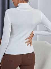 Inrosy pull unicolore col montant manches longues femme élégant mode décontracté