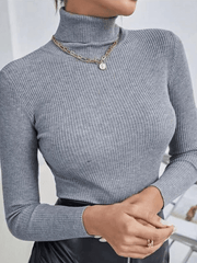 Inrosy pull unicolore col montant manches longues femme élégant mode décontracté