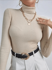 Inrosy pull unicolore col montant manches longues femme élégant mode décontracté