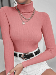 Inrosy pull unicolore col montant manches longues femme élégant mode décontracté