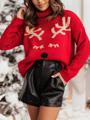 Inrosy pull noël wapiti motif col montant manches longues femme mignon doux mode rouge