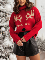 Inrosy pull noël wapiti motif col montant manches longues femme mignon doux mode rouge