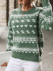 Inrosy pull noël motif flocon de neige col rond manches longues femme casual mode décontracté