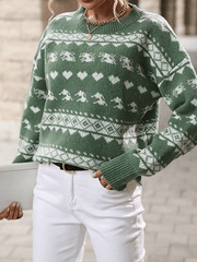 Inrosy pull noël motif flocon de neige col rond manches longues femme casual mode décontracté