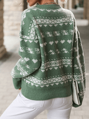 Inrosy pull noël motif flocon de neige col rond manches longues femme casual mode décontracté