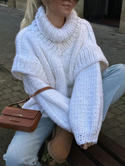 Inrosy pull robe à volantée col montant manches longues femme élégant mode ample oversized