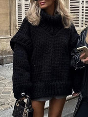 Inrosy pull robe à volantée col montant manches longues femme élégant mode ample oversized