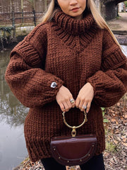 Inrosy pull robe à volantée col montant manches longues femme élégant mode ample oversized