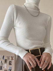 Inrosy pull unicolore col montant manches longues femme casual élégant mode huats