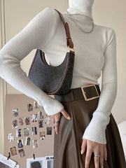 Inrosy pull unicolore col montant manches longues femme casual élégant mode huats