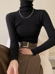 Inrosy pull unicolore col montant manches longues femme casual élégant mode huats