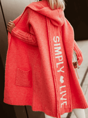 Inrosy cardigans lettres poches à capuche manches longues femme mode ample oversized décontracté pull automne