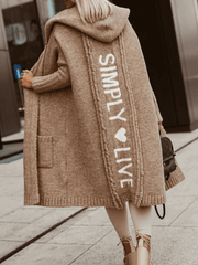 Inrosy cardigans lettres poches à capuche manches longues femme mode ample oversized décontracté pull automne