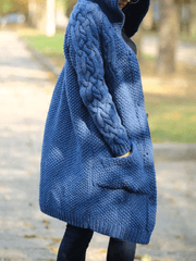 Inrosy cardigans en grosse maille boutonnage poches à capuche manches longues femme oversized veste automne