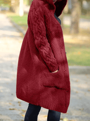 Inrosy cardigans en grosse maille boutonnage poches à capuche manches longues femme oversized veste automne