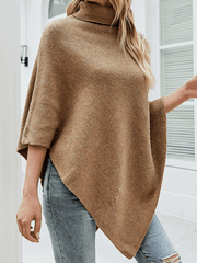 Inrosy cardigans cape hiver poncho irrégulière boutons col montant femme élégant mode ample oversized