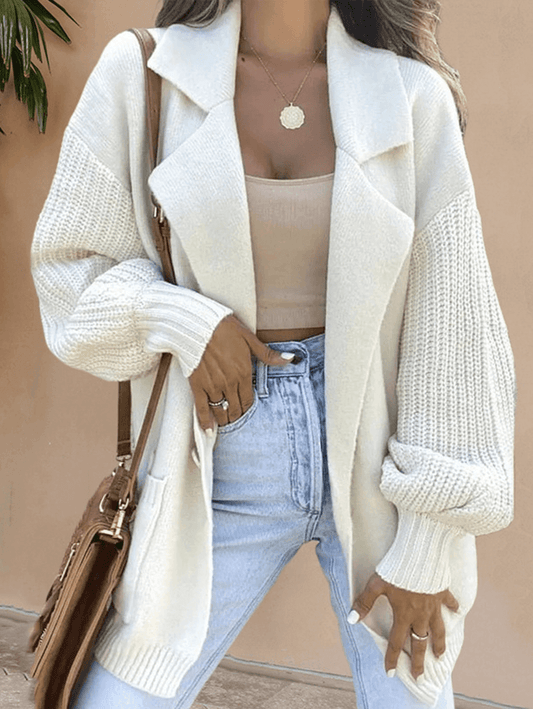 Inrosy cardigan en grosse maille boutons poches col revers manches longues femme casual oversized décontracté gilet automne