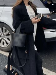 Inrosy mi-longue manteau gilet en maille ceinture poches col revers manches longues femme oversized vintage cardigans automne