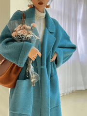 Inrosy mi-longue manteau gilet en maille ceinture poches col revers manches longues femme oversized vintage cardigans automne