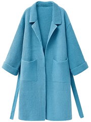 Inrosy mi-longue manteau gilet en maille ceinture poches col revers manches longues femme oversized vintage cardigans automne