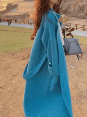 Inrosy mi-longue manteau gilet en maille ceinture poches col revers manches longues femme oversized vintage cardigans automne