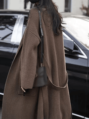 Inrosy mi-longue manteau gilet en maille ceinture poches col revers manches longues femme oversized vintage cardigans automne