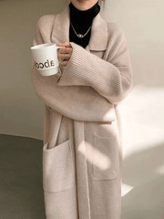 Inrosy mi-longue manteau gilet en maille ceinture poches col revers manches longues femme oversized vintage cardigans automne