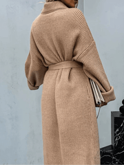 Inrosy mi-longue cardigan en grosse maille nœud ceinture col revers manches longues femme ample décontracté hiver gilet