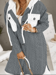 Inrosy manteau à capuche long texturé torsadé color block fendu boutonnage femme casual décontracté cardigans