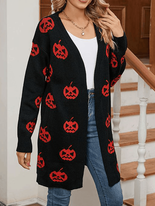 Inrosy pull cardigans lanterne citrouille manches longues femme mode lâche décontracté halloween automne gilet