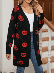 Inrosy pull cardigans lanterne citrouille manches longues femme mode lâche décontracté halloween automne gilet