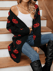 Inrosy pull cardigans lanterne citrouille manches longues femme mode lâche décontracté halloween automne gilet