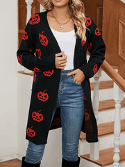 Inrosy pull cardigans lanterne citrouille manches longues femme mode lâche décontracté halloween automne gilet