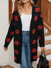 Inrosy pull cardigans lanterne citrouille manches longues femme mode lâche décontracté halloween automne gilet