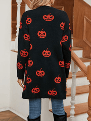Inrosy pull cardigans lanterne citrouille manches longues femme mode lâche décontracté halloween automne gilet