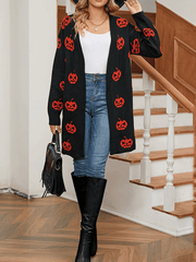 Inrosy pull cardigans lanterne citrouille manches longues femme mode lâche décontracté halloween automne gilet