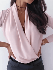 Inrosy chemisier de bureau unicolore v-cou décolleté plongeant manches longues femme casual style tailleur mode blouse