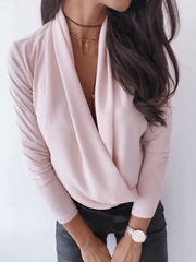 Inrosy chemisier de bureau unicolore v-cou décolleté plongeant manches longues femme casual style tailleur mode blouse