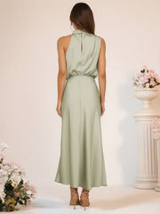 Inrosy robe demoiselle d'honneur en satin irrégulière col roulé licou sans manches femme élégant de soirée pour mariage