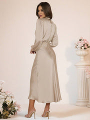 Inrosy robe longue en satin col roulé manches longues femme élégant invité mariage de fete de soirée cérémonie