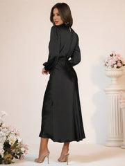 Inrosy robe longue en satin col roulé manches longues femme élégant invité mariage de fete de soirée cérémonie