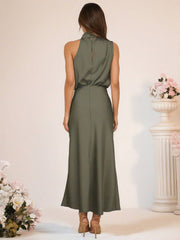 Inrosy robe demoiselle d'honneur en satin irrégulière col roulé licou sans manches femme élégant de soirée pour mariage