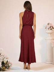 Inrosy robe demoiselle d'honneur en satin irrégulière col roulé licou sans manches femme élégant de soirée pour mariage