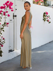 Inrosy robe demoiselle d'honneur moulante satin fendu le côté une épaule sans manches élégant de soirée champetre