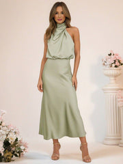 Inrosy robe demoiselle d'honneur en satin irrégulière col roulé licou sans manches femme élégant de soirée pour mariage