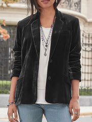Inrosy blazer velours boutonnage poches manches longues femme style tailleur mode veste automne